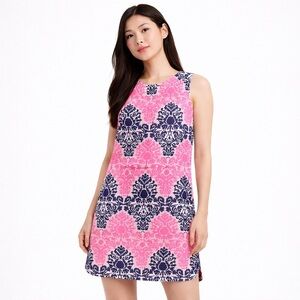 Monteau Womens Patterned Shift Dress Size Medium Neon Pink Black